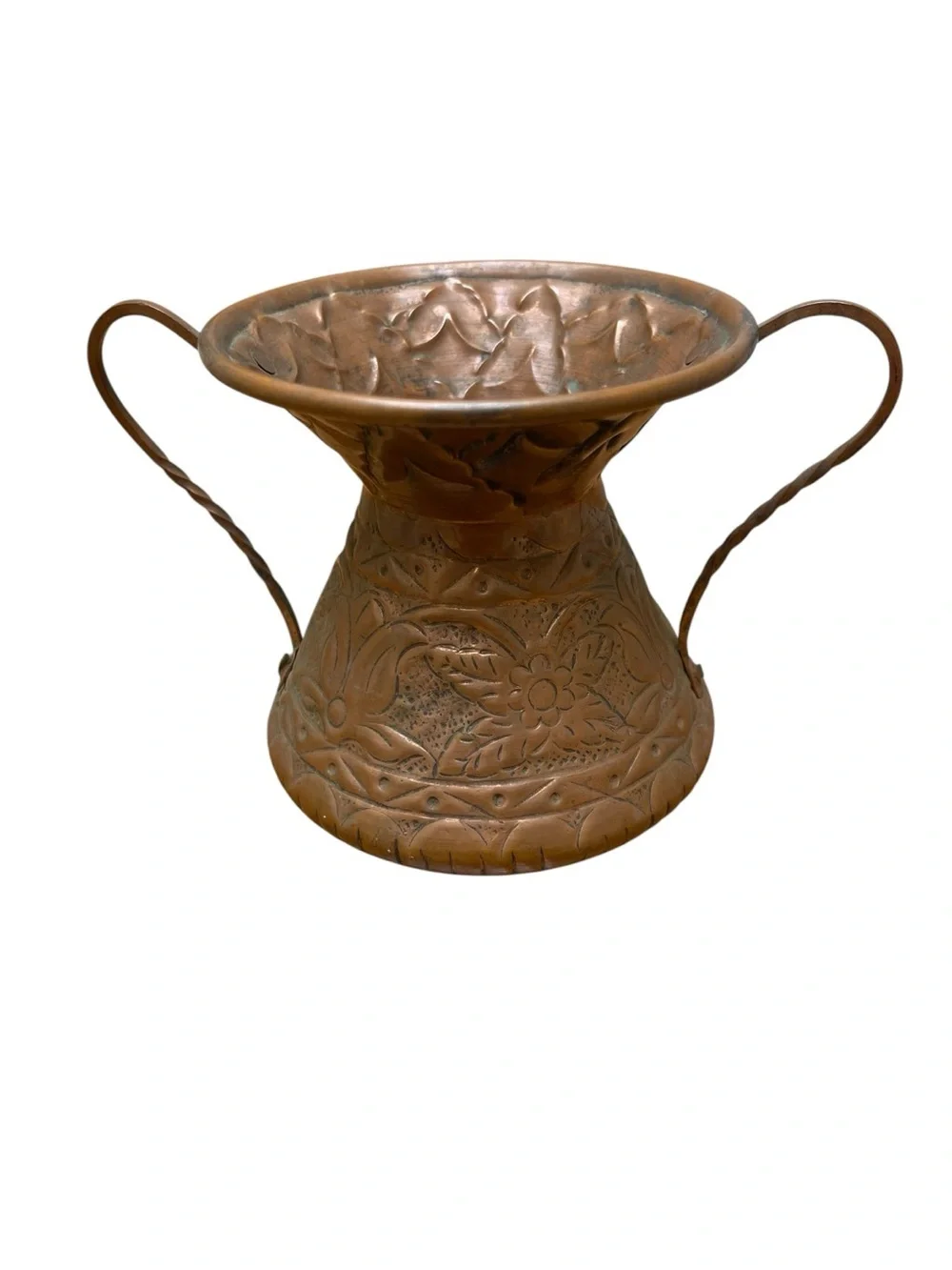 Vintage Hammered Copper Vase Urn Floral Etched Rustic Boho Decor